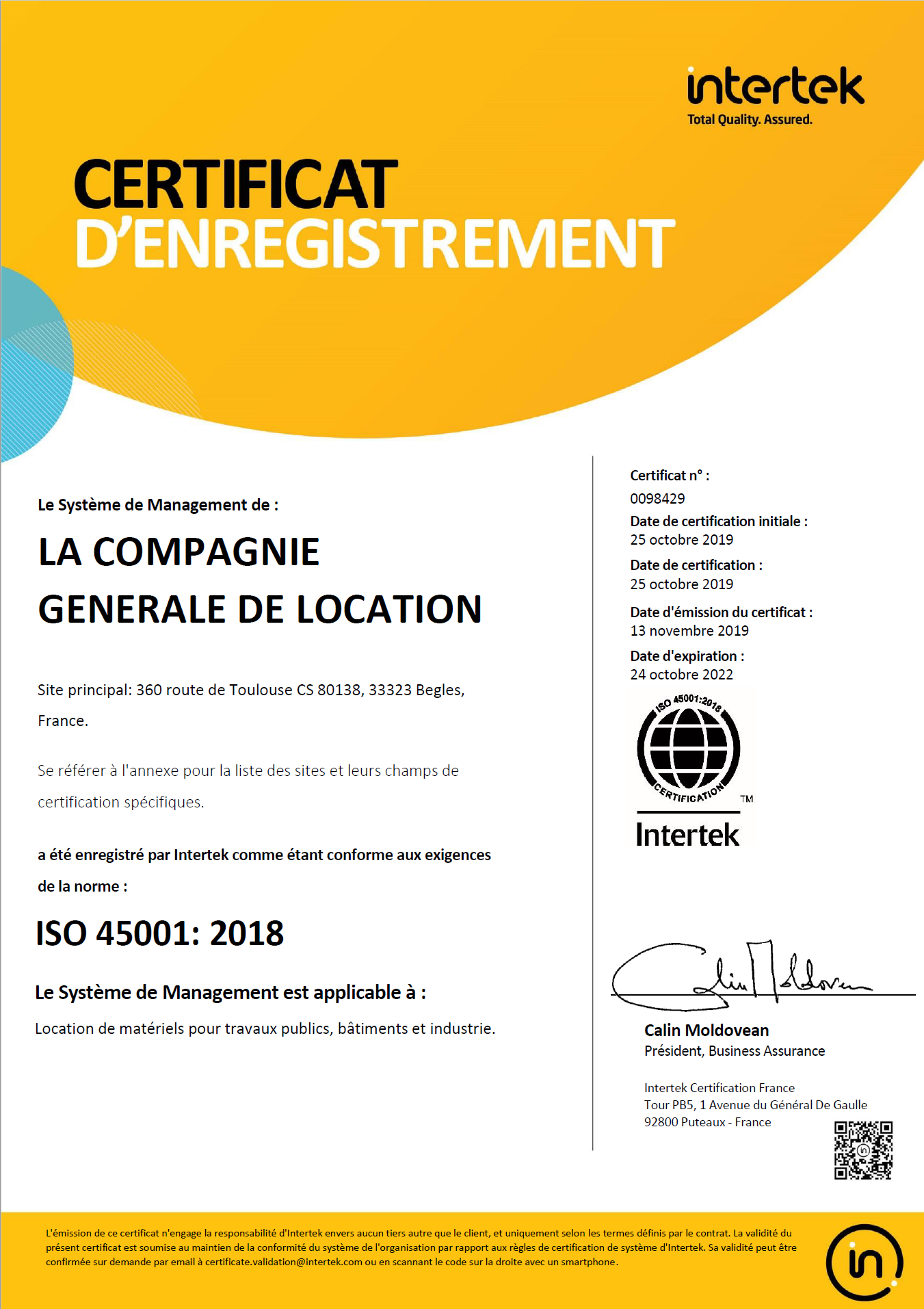 certification ISO 45001 CGL